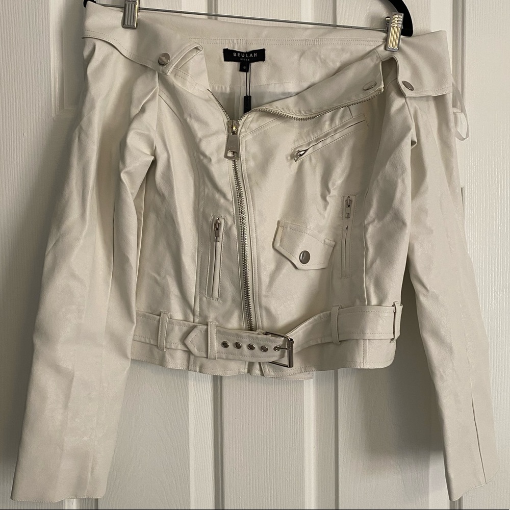 White Off Shoulders Moto Jacket